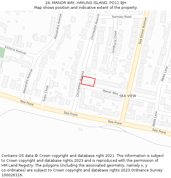 24, MANOR WAY, HAYLING ISLAND, PO11 9JH: Location map and indicative extent of plot