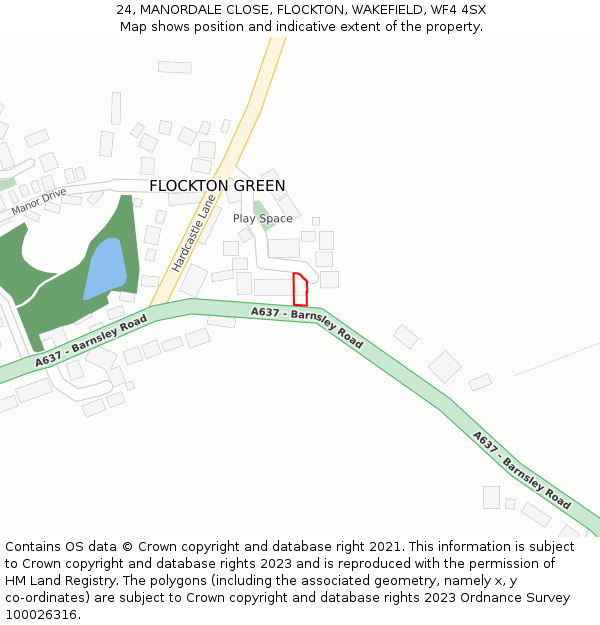 24, MANORDALE CLOSE, FLOCKTON, WAKEFIELD, WF4 4SX: Location map and indicative extent of plot