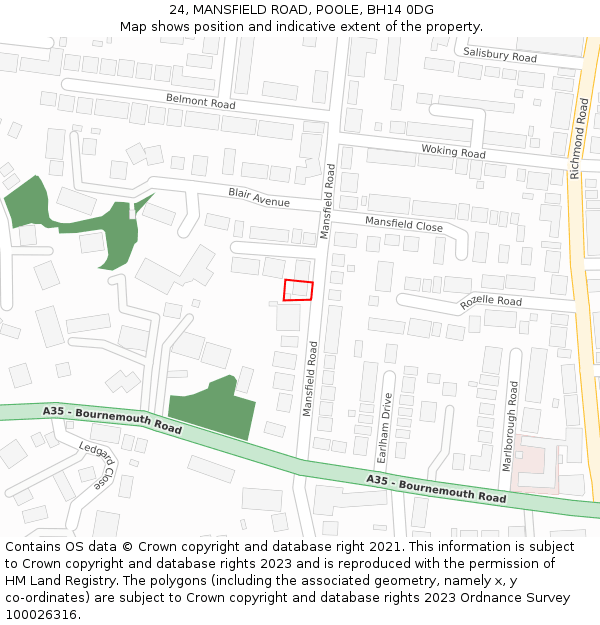 24, MANSFIELD ROAD, POOLE, BH14 0DG: Location map and indicative extent of plot
