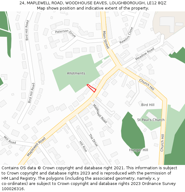 24, MAPLEWELL ROAD, WOODHOUSE EAVES, LOUGHBOROUGH, LE12 8QZ: Location map and indicative extent of plot