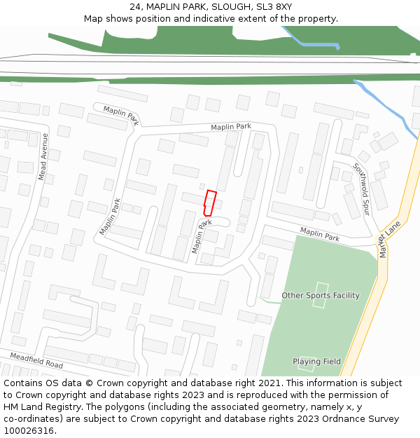 24, MAPLIN PARK, SLOUGH, SL3 8XY: Location map and indicative extent of plot