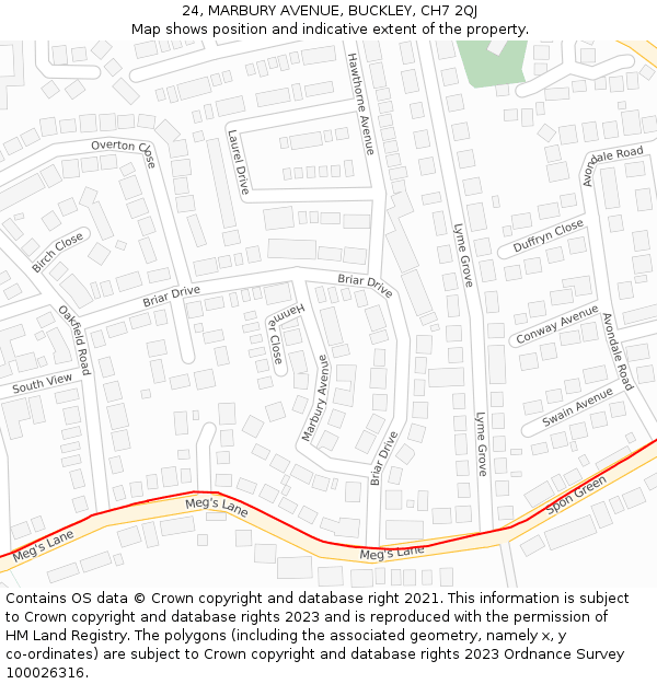 24, MARBURY AVENUE, BUCKLEY, CH7 2QJ: Location map and indicative extent of plot