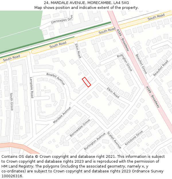 24, MARDALE AVENUE, MORECAMBE, LA4 5XG: Location map and indicative extent of plot