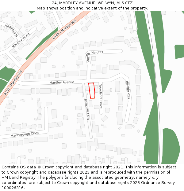 24, MARDLEY AVENUE, WELWYN, AL6 0TZ: Location map and indicative extent of plot