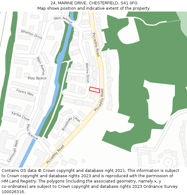 24, MARINE DRIVE, CHESTERFIELD, S41 0FG: Location map and indicative extent of plot