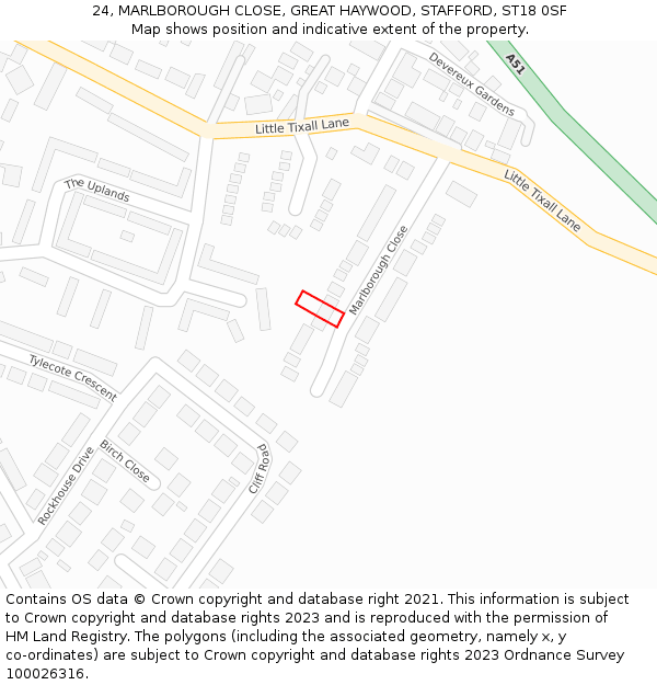 24, MARLBOROUGH CLOSE, GREAT HAYWOOD, STAFFORD, ST18 0SF: Location map and indicative extent of plot