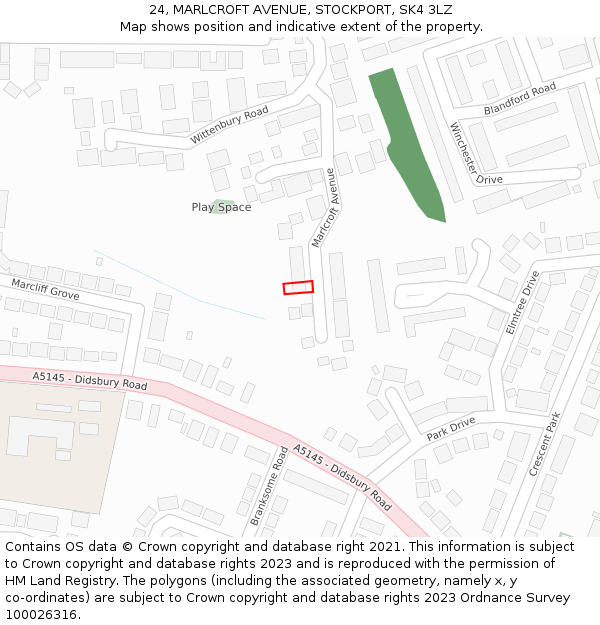 24, MARLCROFT AVENUE, STOCKPORT, SK4 3LZ: Location map and indicative extent of plot