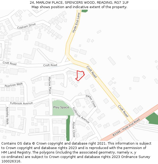 24, MARLOW PLACE, SPENCERS WOOD, READING, RG7 1UF: Location map and indicative extent of plot