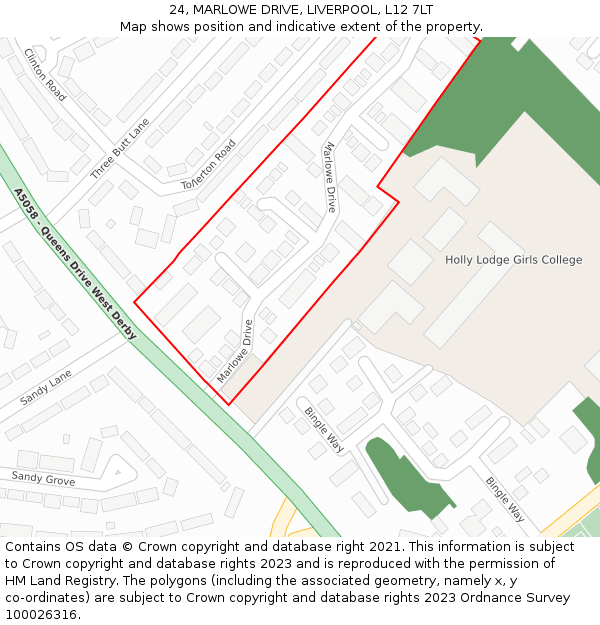 24, MARLOWE DRIVE, LIVERPOOL, L12 7LT: Location map and indicative extent of plot