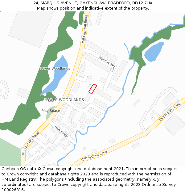 24, MARQUIS AVENUE, OAKENSHAW, BRADFORD, BD12 7HX: Location map and indicative extent of plot