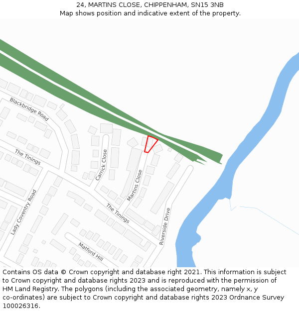 24, MARTINS CLOSE, CHIPPENHAM, SN15 3NB: Location map and indicative extent of plot