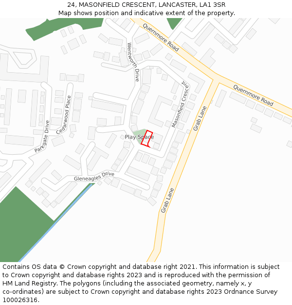 24, MASONFIELD CRESCENT, LANCASTER, LA1 3SR: Location map and indicative extent of plot