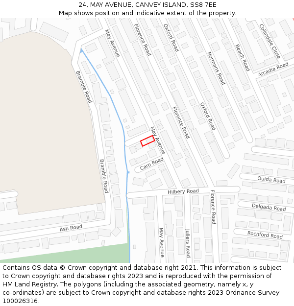 24, MAY AVENUE, CANVEY ISLAND, SS8 7EE: Location map and indicative extent of plot