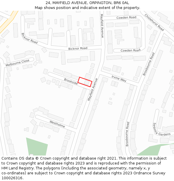 24, MAYFIELD AVENUE, ORPINGTON, BR6 0AL: Location map and indicative extent of plot