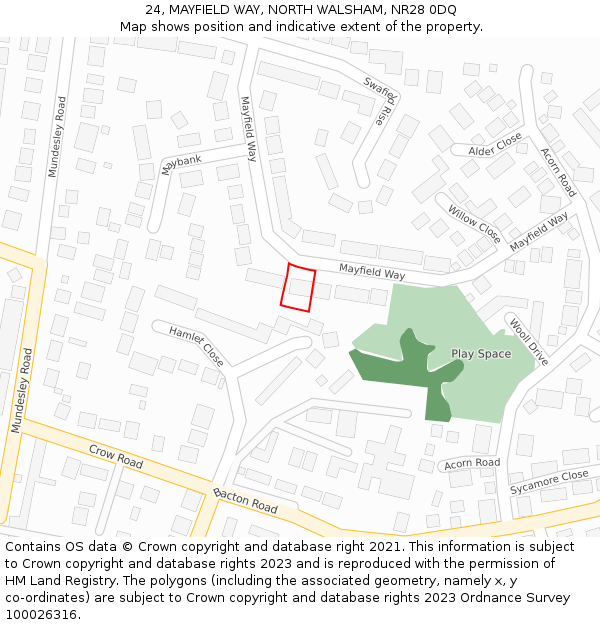 24, MAYFIELD WAY, NORTH WALSHAM, NR28 0DQ: Location map and indicative extent of plot