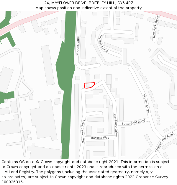 24, MAYFLOWER DRIVE, BRIERLEY HILL, DY5 4PZ: Location map and indicative extent of plot