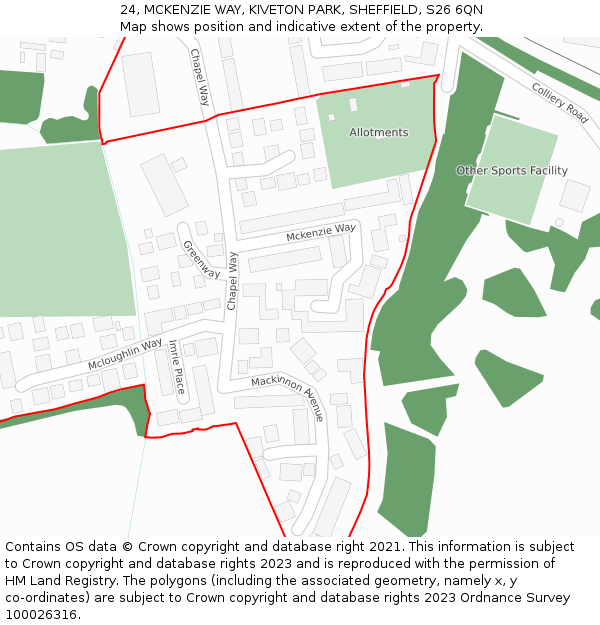 24, MCKENZIE WAY, KIVETON PARK, SHEFFIELD, S26 6QN: Location map and indicative extent of plot