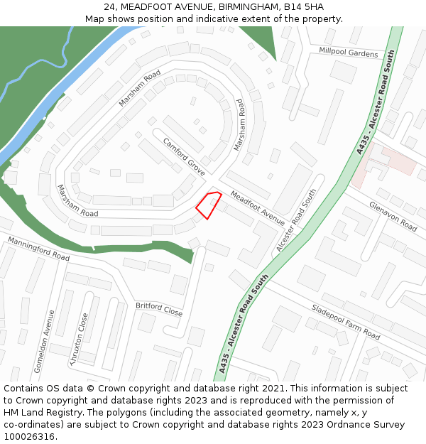 24, MEADFOOT AVENUE, BIRMINGHAM, B14 5HA: Location map and indicative extent of plot