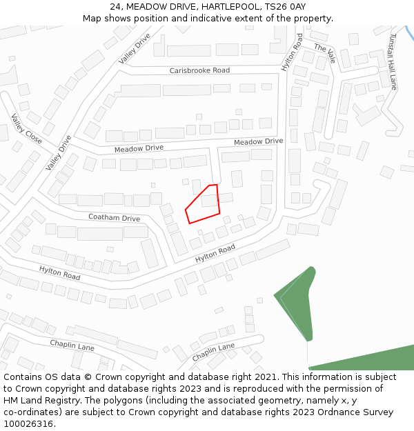24, MEADOW DRIVE, HARTLEPOOL, TS26 0AY: Location map and indicative extent of plot