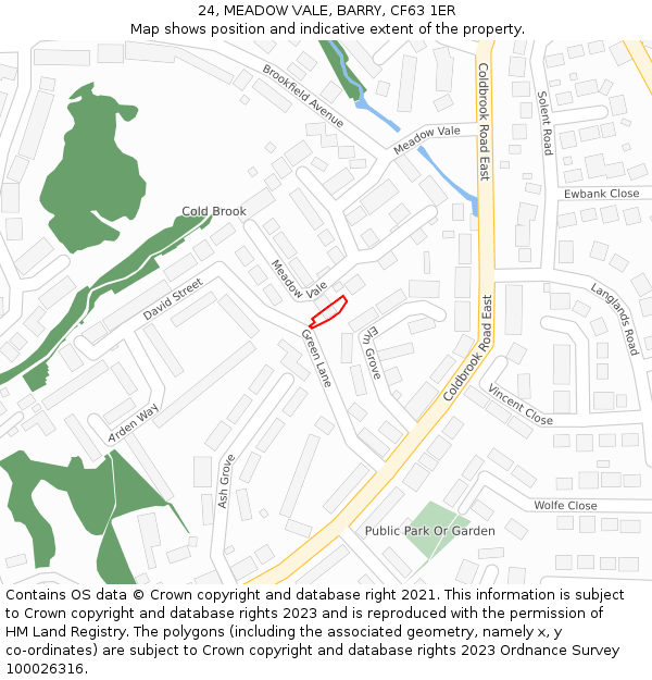 24, MEADOW VALE, BARRY, CF63 1ER: Location map and indicative extent of plot