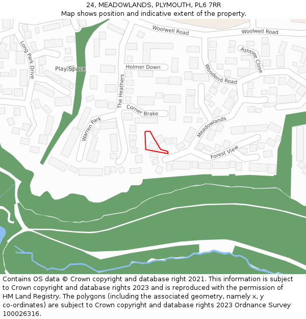 24, MEADOWLANDS, PLYMOUTH, PL6 7RR: Location map and indicative extent of plot