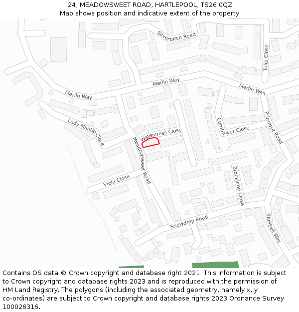 24, MEADOWSWEET ROAD, HARTLEPOOL, TS26 0QZ: Location map and indicative extent of plot