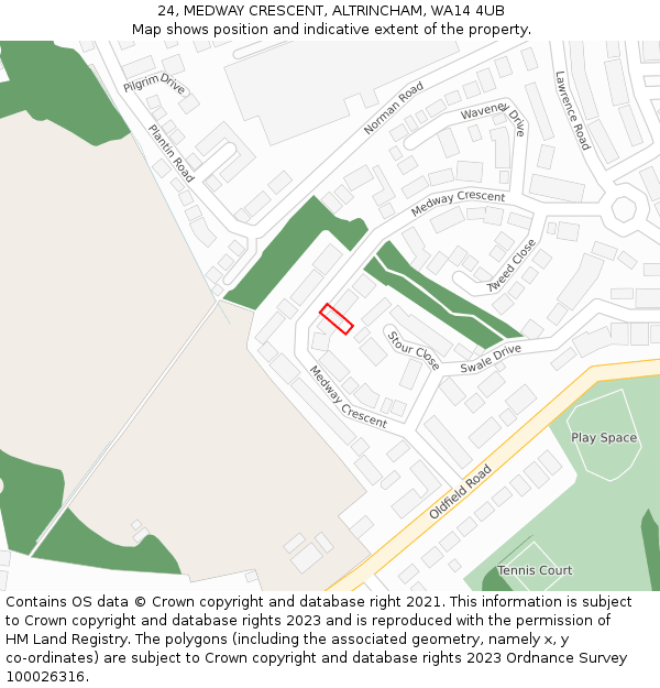 24, MEDWAY CRESCENT, ALTRINCHAM, WA14 4UB: Location map and indicative extent of plot
