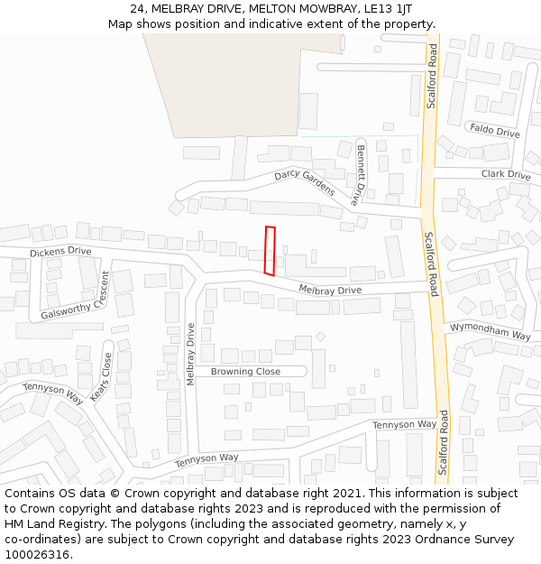 24, MELBRAY DRIVE, MELTON MOWBRAY, LE13 1JT: Location map and indicative extent of plot