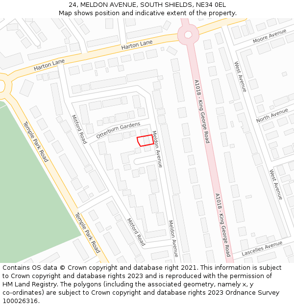 24, MELDON AVENUE, SOUTH SHIELDS, NE34 0EL: Location map and indicative extent of plot