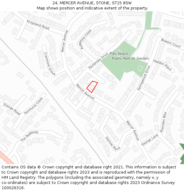 24, MERCER AVENUE, STONE, ST15 8SW: Location map and indicative extent of plot