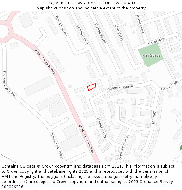 24, MEREFIELD WAY, CASTLEFORD, WF10 4TD: Location map and indicative extent of plot