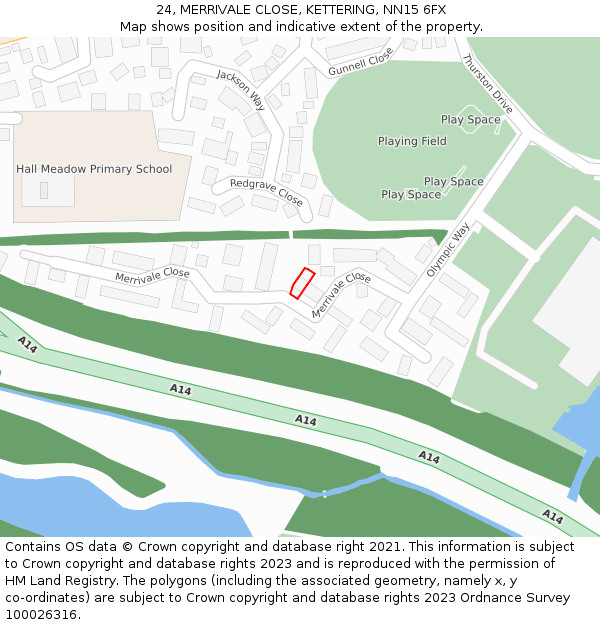 24, MERRIVALE CLOSE, KETTERING, NN15 6FX: Location map and indicative extent of plot