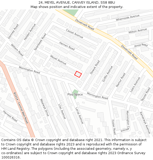 24, MEYEL AVENUE, CANVEY ISLAND, SS8 8BU: Location map and indicative extent of plot