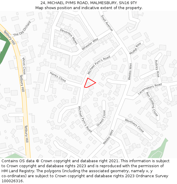 24, MICHAEL PYMS ROAD, MALMESBURY, SN16 9TY: Location map and indicative extent of plot