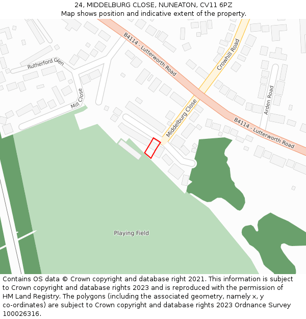24, MIDDELBURG CLOSE, NUNEATON, CV11 6PZ: Location map and indicative extent of plot