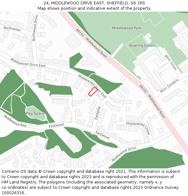 24, MIDDLEWOOD DRIVE EAST, SHEFFIELD, S6 1RS: Location map and indicative extent of plot