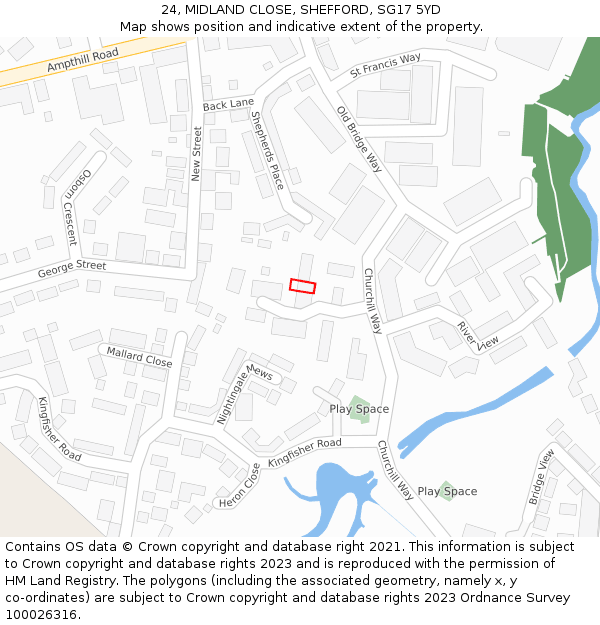 24, MIDLAND CLOSE, SHEFFORD, SG17 5YD: Location map and indicative extent of plot