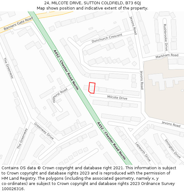 24, MILCOTE DRIVE, SUTTON COLDFIELD, B73 6QJ: Location map and indicative extent of plot