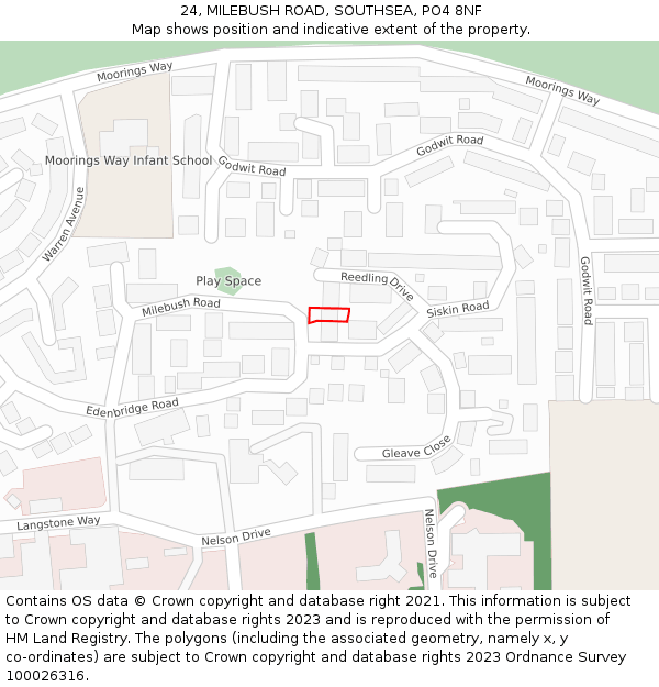 24, MILEBUSH ROAD, SOUTHSEA, PO4 8NF: Location map and indicative extent of plot