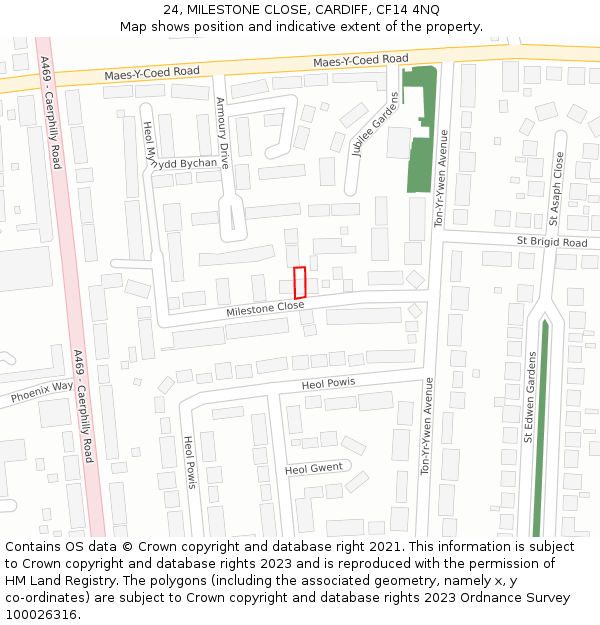 24, MILESTONE CLOSE, CARDIFF, CF14 4NQ: Location map and indicative extent of plot