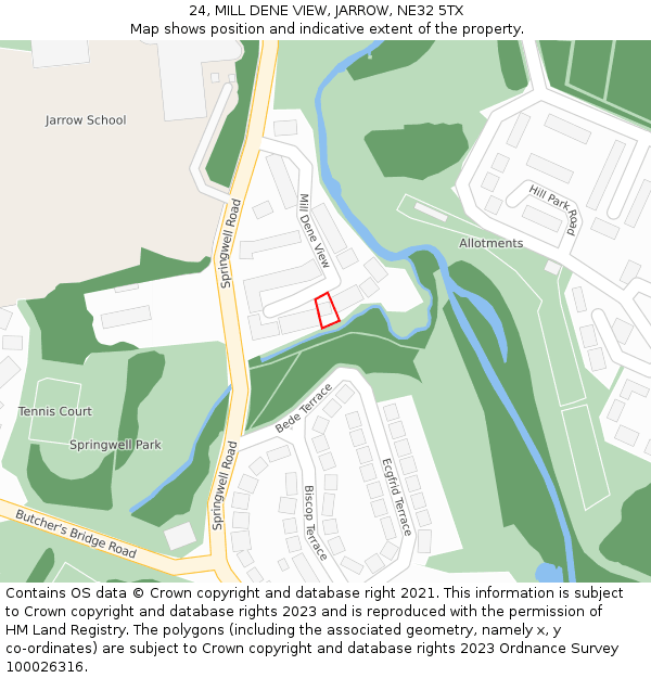 24, MILL DENE VIEW, JARROW, NE32 5TX: Location map and indicative extent of plot