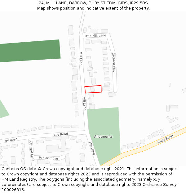 24, MILL LANE, BARROW, BURY ST EDMUNDS, IP29 5BS: Location map and indicative extent of plot