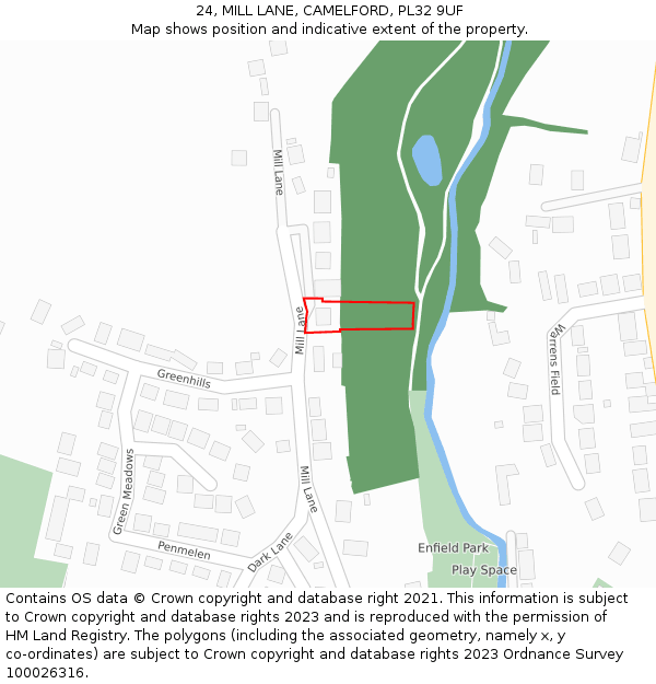 24, MILL LANE, CAMELFORD, PL32 9UF: Location map and indicative extent of plot