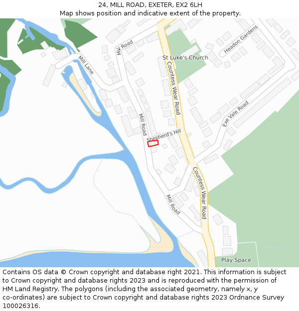 24, MILL ROAD, EXETER, EX2 6LH: Location map and indicative extent of plot