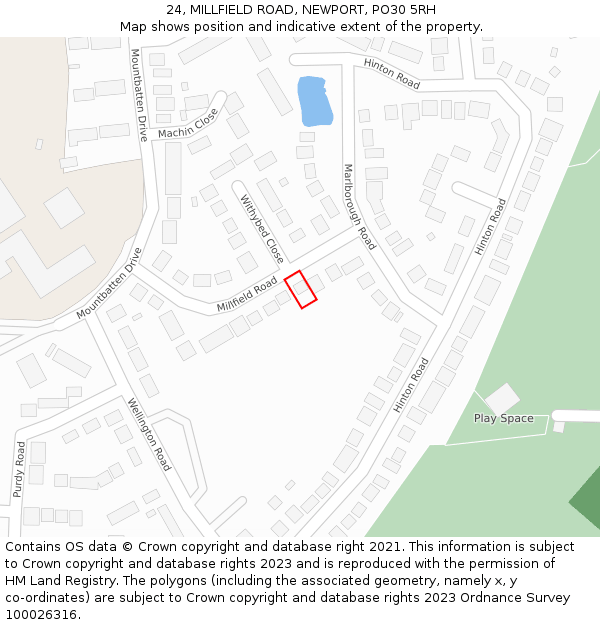24, MILLFIELD ROAD, NEWPORT, PO30 5RH: Location map and indicative extent of plot