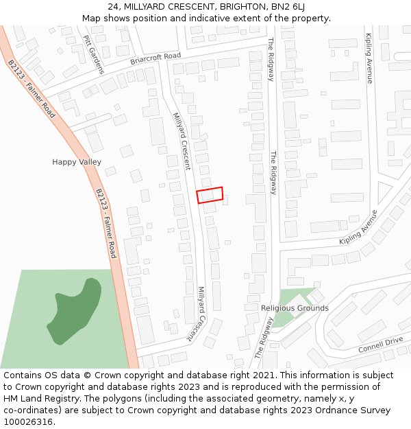 24, MILLYARD CRESCENT, BRIGHTON, BN2 6LJ: Location map and indicative extent of plot