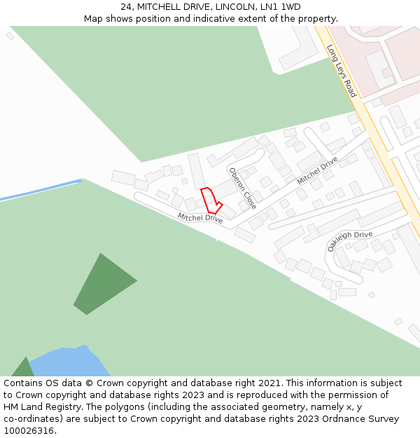 24, MITCHELL DRIVE, LINCOLN, LN1 1WD: Location map and indicative extent of plot