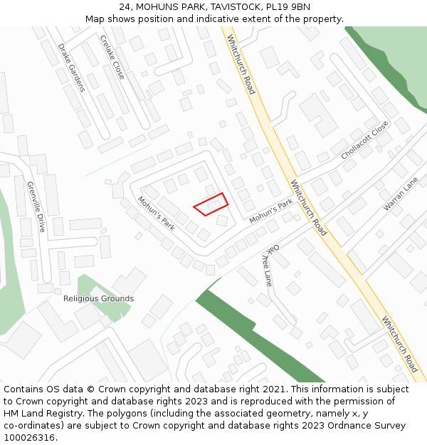 24, MOHUNS PARK, TAVISTOCK, PL19 9BN: Location map and indicative extent of plot