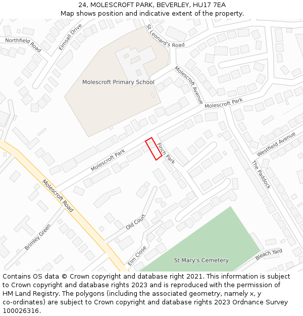24, MOLESCROFT PARK, BEVERLEY, HU17 7EA: Location map and indicative extent of plot