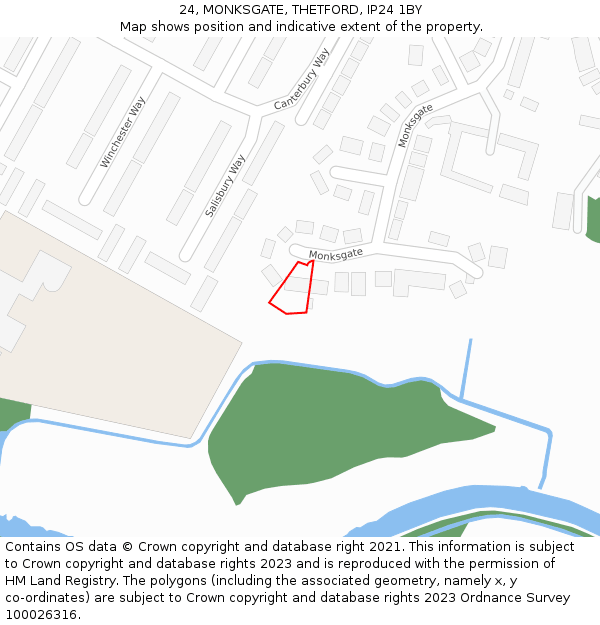 24, MONKSGATE, THETFORD, IP24 1BY: Location map and indicative extent of plot